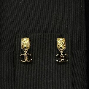 Chanel Quilted CC Logo Drop Stud Earrings